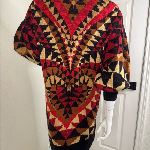 Farm Rio Geometric Patterned Cardigan Sweater - Black, Red, Brown - Picture 8 of 16